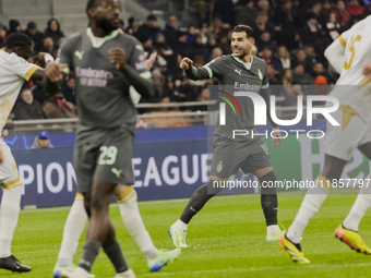 Theo Hernandez plays during the UEFA Champions League 2024/25 match between AC Milan and FK Crvena Zvezda at Giuseppe Meazza stadium in Mila...