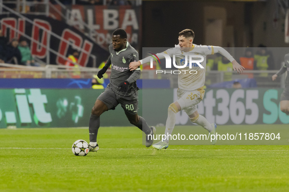 Yunus Musah and Andrija Maksimovic play during the UEFA Champions League 2024/25 match between AC Milan and FK Crvena Zvezda in Milano, Ital...