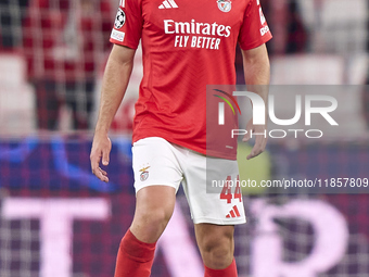 Tomas Araujo of SL Benfica plays during the UEFA Champions League match between SL Benfica and Bologna FC 1909 at Estadio Da Luz in Lisbon,...