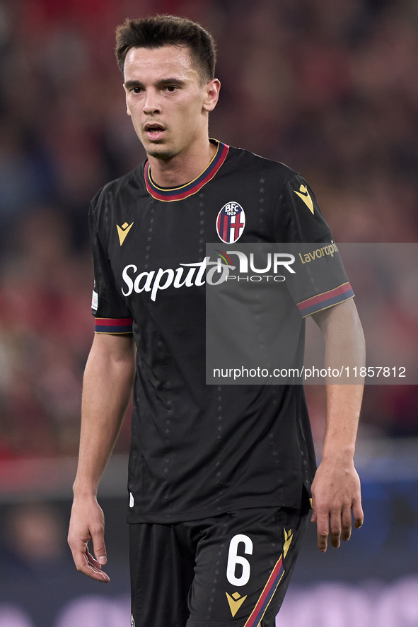 Nikola Moro of Bologna Football Club 1909 reacts during the UEFA Champions League match between SL Benfica and Bologna FC 1909 at Estadio Da...