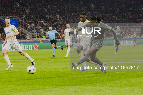 Rafael Leao plays during the UEFA Champions League 2024/25 match between AC Milan and FK Crvena Zvezda in Milano, Italy, on December 11, 202...