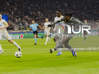 Rafael Leao plays during the UEFA Champions League 2024/25 match between AC Milan and FK Crvena Zvezda in Milano, Italy, on December 11, 202...