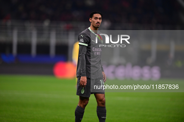 Tjjani Reijnders of AC Milan looks on during the UEFA Champions League match between AC Milan and FK Crvena Zvezda at Giuseppe Meazza in Mil...