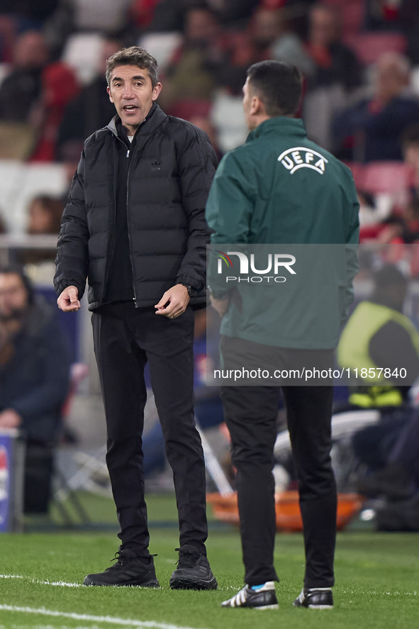 Bruno Lage, Head Coach of SL Benfica, reacts during the UEFA Champions League match between SL Benfica and Bologna FC 1909 at Estadio Da Luz...