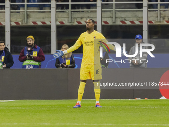 Mike Maignan plays during the UEFA Champions League 2024/25 match between AC Milan and FK Crvena Zvezda in Milano, Italy, on December 11, 20...