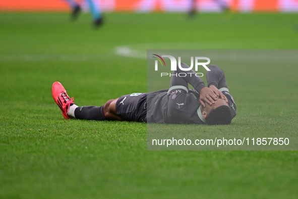 Ruben Loftus-Cheek of AC Milan lies on the ground during the UEFA Champions League match between AC Milan and FK Crvena Zvezda at Giuseppe M...