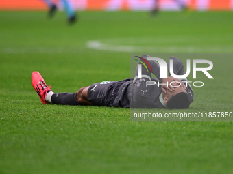 Ruben Loftus-Cheek of AC Milan lies on the ground during the UEFA Champions League match between AC Milan and FK Crvena Zvezda at Giuseppe M...