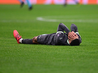 Ruben Loftus-Cheek of AC Milan lies on the ground during the UEFA Champions League match between AC Milan and FK Crvena Zvezda at Giuseppe M...