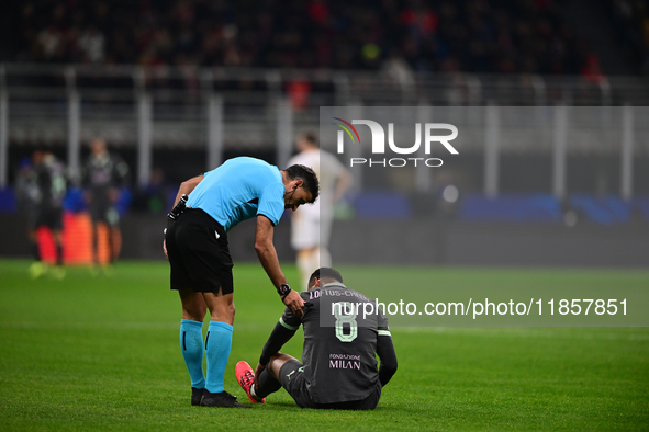 Ruben Loftus-Cheek of AC Milan lies on the ground during the UEFA Champions League match between AC Milan and FK Crvena Zvezda at Giuseppe M...