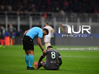 Ruben Loftus-Cheek of AC Milan lies on the ground during the UEFA Champions League match between AC Milan and FK Crvena Zvezda at Giuseppe M...