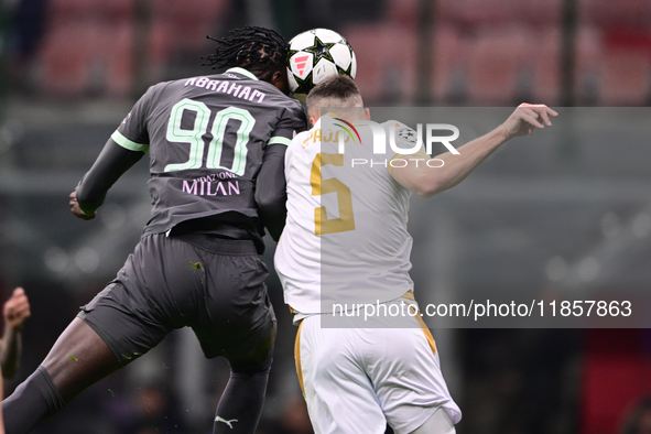 Tammy Abraham of AC Milan is in action during the UEFA Champions League match between AC Milan and FK Crvena Zvezda at Giuseppe Meazza in Mi...