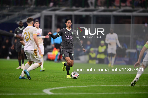 Tjjani Reijnders of AC Milan is in action during the UEFA Champions League match between AC Milan and FK Crvena Zvezda at Giuseppe Meazza in...