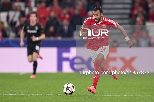 Vangelis Pavlidis of SL Benfica is in action during the UEFA Champions League match between SL Benfica and Bologna FC 1909 at Estadio Da Luz...