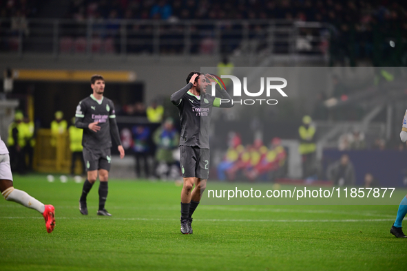 Davide Calabria of AC Milan looks on during the UEFA Champions League match between AC Milan and FK Crvena Zvezda at Giuseppe Meazza in Mila...