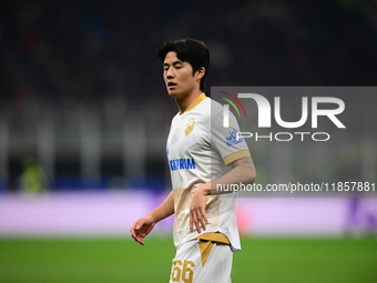 Young Woo Seol of FK Crvena Zvezda looks on during the UEFA Champions League match between AC Milan and FK Crvena Zvezda at Giuseppe Meazza...