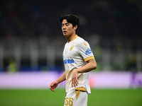 Young Woo Seol of FK Crvena Zvezda looks on during the UEFA Champions League match between AC Milan and FK Crvena Zvezda at Giuseppe Meazza...