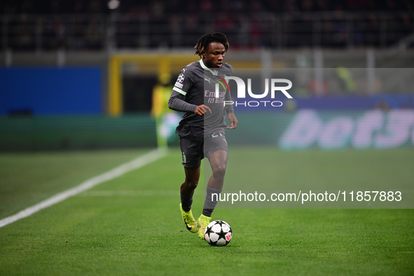 Samuel Chukwueze of AC Milan is in action during the UEFA Champions League match between AC Milan and FK Crvena Zvezda at Giuseppe Meazza in...