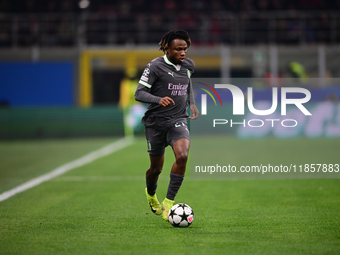 Samuel Chukwueze of AC Milan is in action during the UEFA Champions League match between AC Milan and FK Crvena Zvezda at Giuseppe Meazza in...