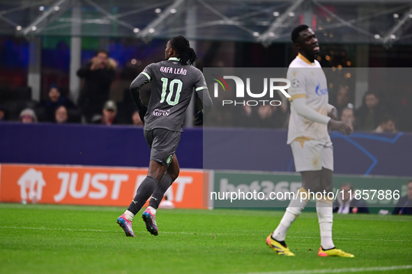 Rafael Leao of AC Milan celebrates after scoring his team's first goal during the UEFA Champions League match between AC Milan and FK Crvena...