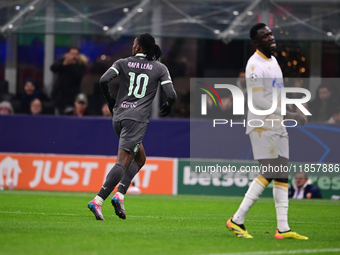 Rafael Leao of AC Milan celebrates after scoring his team's first goal during the UEFA Champions League match between AC Milan and FK Crvena...