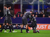 Rafael Leao of AC Milan celebrates after scoring his team's first goal during the UEFA Champions League match between AC Milan and FK Crvena...