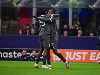 Rafael Leao of AC Milan celebrates after scoring his team's first goal during the UEFA Champions League match between AC Milan and FK Crvena...