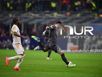 Theo Hernandez of AC Milan is in action during the UEFA Champions League match between AC Milan and FK Crvena Zvezda at Giuseppe Meazza in M...