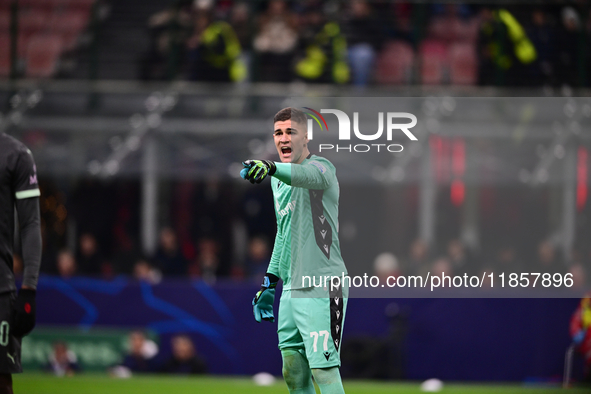 Ivan Gutesa of FK Crvena Zvezda looks on during the UEFA Champions League match between AC Milan and FK Crvena Zvezda at Giuseppe Meazza in...