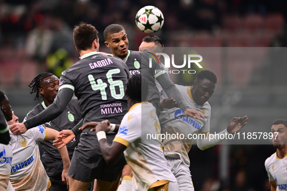 Malick Thiaw of AC Milan is in action during the UEFA Champions League match between AC Milan and FK Crvena Zvezda at Giuseppe Meazza in Mil...