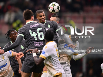 Malick Thiaw of AC Milan is in action during the UEFA Champions League match between AC Milan and FK Crvena Zvezda at Giuseppe Meazza in Mil...