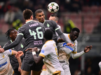 Malick Thiaw of AC Milan is in action during the UEFA Champions League match between AC Milan and FK Crvena Zvezda at Giuseppe Meazza in Mil...