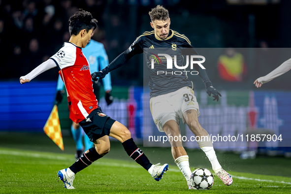 Feyenoord Rotterdam midfielder Inbeom Hwang and Sparta Praha defender Matej Rynes play during the match between Feyenoord and Sparta Praha a...