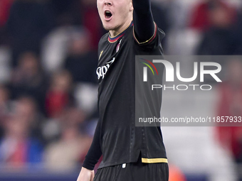 Emil Holm of Bologna Football Club 1909 reacts during the UEFA Champions League match between SL Benfica and Bologna FC 1909 at Estadio Da L...