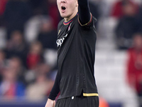 Emil Holm of Bologna Football Club 1909 reacts during the UEFA Champions League match between SL Benfica and Bologna FC 1909 at Estadio Da L...