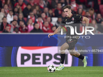 Thijs Dallinga of Bologna Football Club 1909 is in action during the UEFA Champions League match between SL Benfica and Bologna FC 1909 at E...