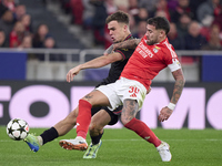 Nicolas Otamendi of SL Benfica competes for the ball with Thijs Dallinga of Bologna Football Club 1909 during the UEFA Champions League matc...