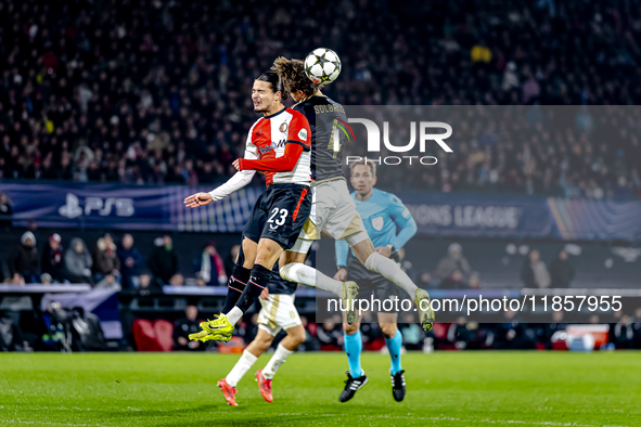 Feyenoord Rotterdam forward Anis Hadj Moussa and Sparta Praha midfielder Markus Solbakken participate in the match between Feyenoord and Spa...