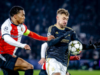 Feyenoord Rotterdam midfielder Quinten Timber and Sparta Praha forward Albion Rrahmani play during the match between Feyenoord and Sparta Pr...