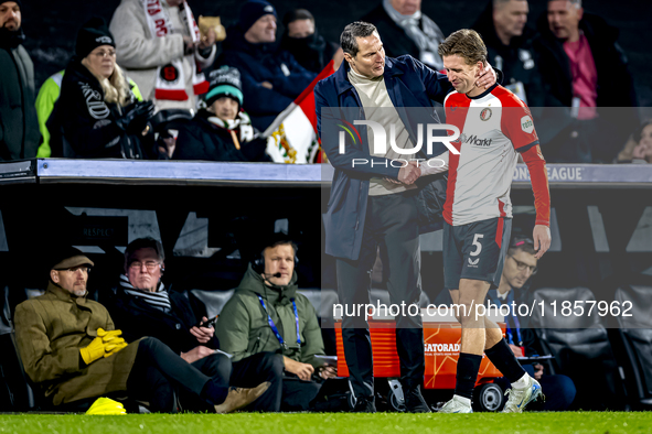 Feyenoord Rotterdam trainer Brian Priske and Feyenoord Rotterdam defender Gijs Smal are present during the match between Feyenoord and Spart...