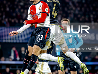 Feyenoord Rotterdam forward Anis Hadj Moussa and Sparta Praha midfielder Markus Solbakken participate in the match between Feyenoord and Spa...