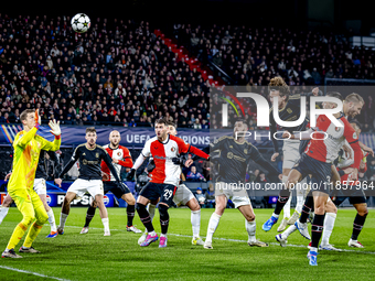 Feyenoord Rotterdam defender David Hancko and Feyenoord Rotterdam forward Santiago Gimenez participate in the match between Feyenoord and Sp...