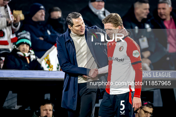 Feyenoord Rotterdam trainer Brian Priske and Feyenoord Rotterdam defender Gijs Smal are present during the match between Feyenoord and Spart...