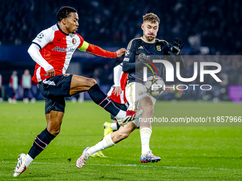 Feyenoord Rotterdam midfielder Quinten Timber and Sparta Praha forward Albion Rrahmani play during the match between Feyenoord and Sparta Pr...