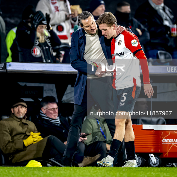 Feyenoord Rotterdam trainer Brian Priske and Feyenoord Rotterdam defender Gijs Smal are present during the match between Feyenoord and Spart...