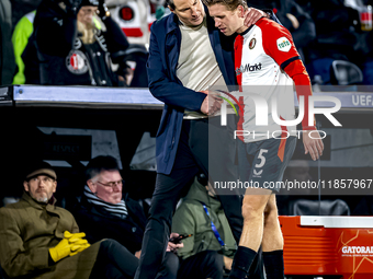 Feyenoord Rotterdam trainer Brian Priske and Feyenoord Rotterdam defender Gijs Smal are present during the match between Feyenoord and Spart...