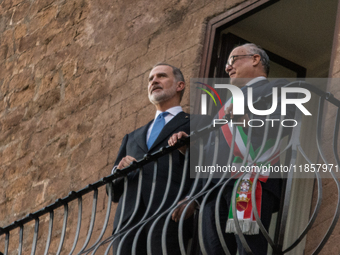 The King of Spain, Felipe VI, is welcomed by the mayor of Rome, Roberto Gualtieri, at the Capitoline Hill in Rome, Italy, on December 11, 20...