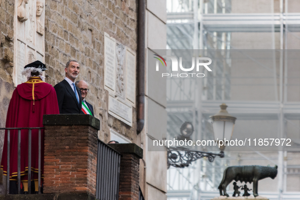 The King of Spain, Felipe VI, is welcomed by the mayor of Rome, Roberto Gualtieri, at the Capitoline Hill in Rome, Italy, on December 11, 20...