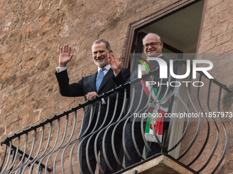 The King of Spain, Felipe VI, is welcomed by the mayor of Rome, Roberto Gualtieri, at the Capitoline Hill in Rome, Italy, on December 11, 20...