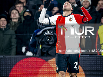 Feyenoord Rotterdam forward Santiago Gimenez scores the 4-1 and celebrates the goal during the match between Feyenoord and Sparta Praha at S...