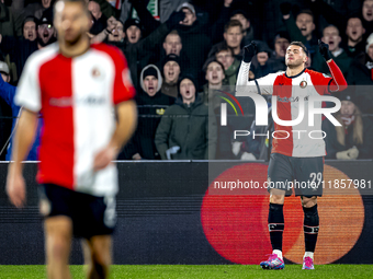 Feyenoord Rotterdam forward Santiago Gimenez scores the 4-1 and celebrates the goal during the match between Feyenoord and Sparta Praha at S...